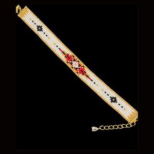 Hand crafted Beaded Bracelet Native American Floral Gold Accents